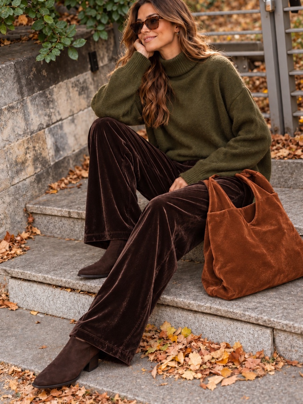 NEW CHICO’s Brown Velvet Pants LG |  30” Inseam